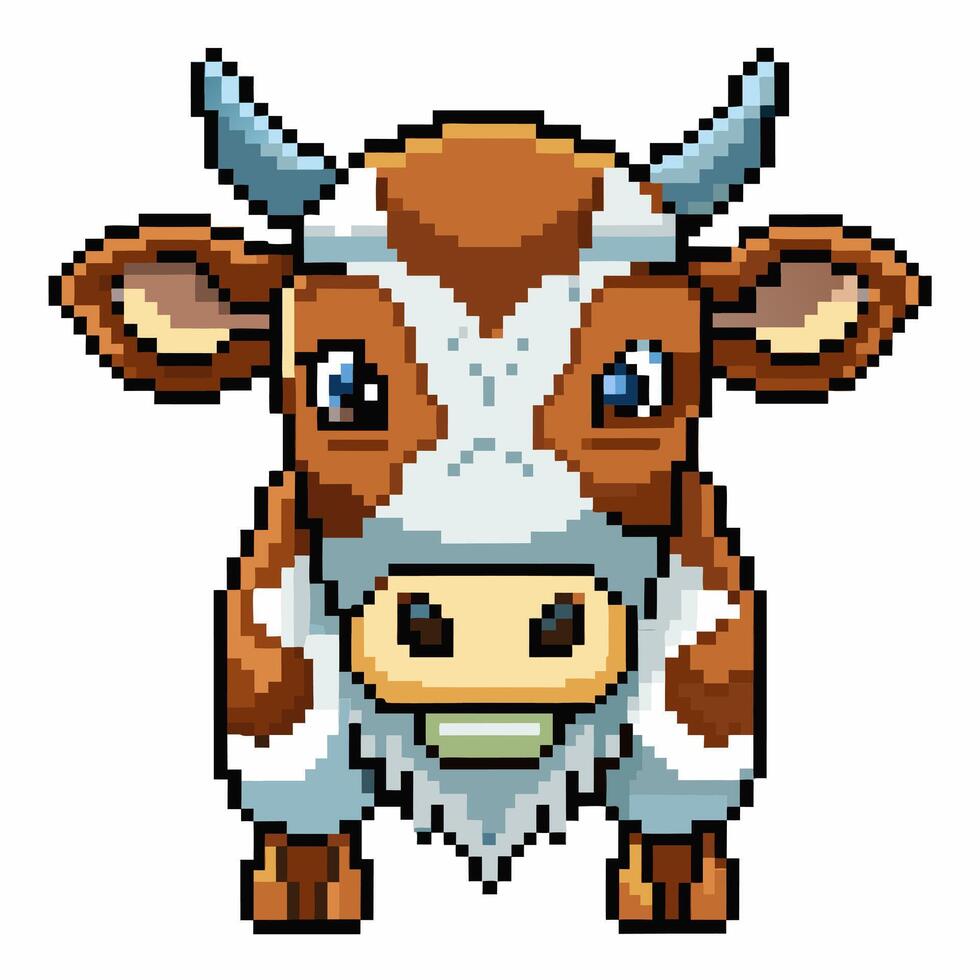 Pixel Art Cow Illustration with Brown and White Patterns vector