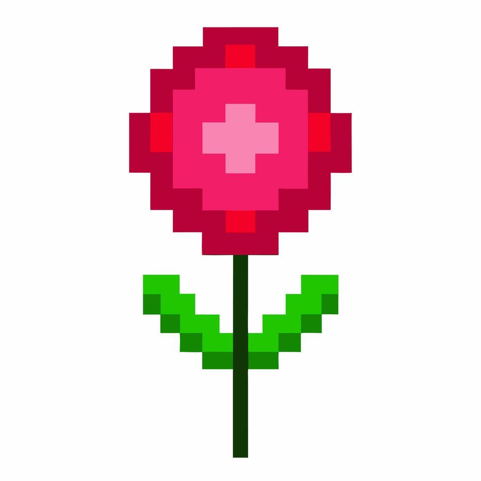 Pixel Art Flower Icon Retro Style Digital Illustration of a Vibrant Red Blossom vector