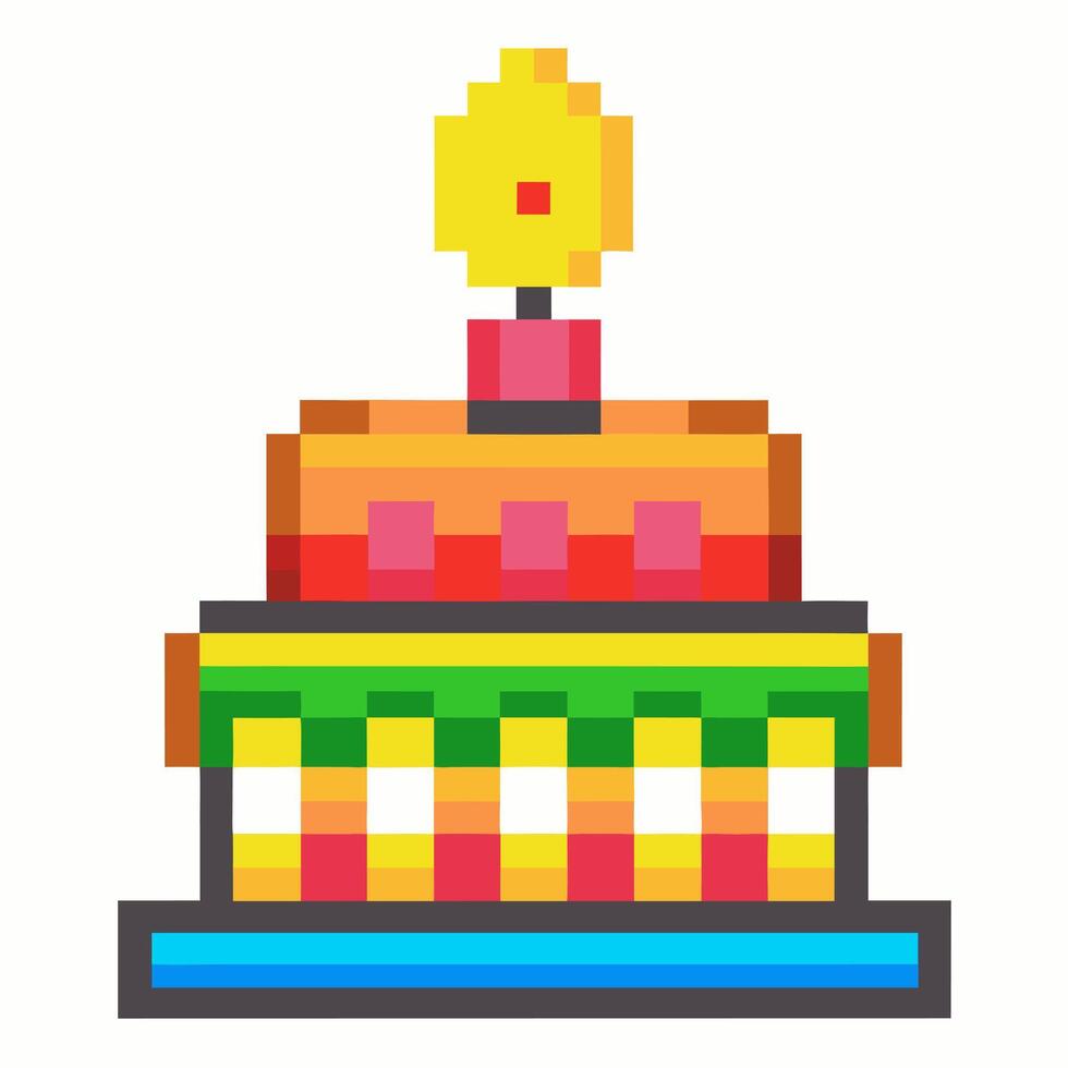 Retro Pixel Art Birthday Cake with Candle 8 bit Style vector