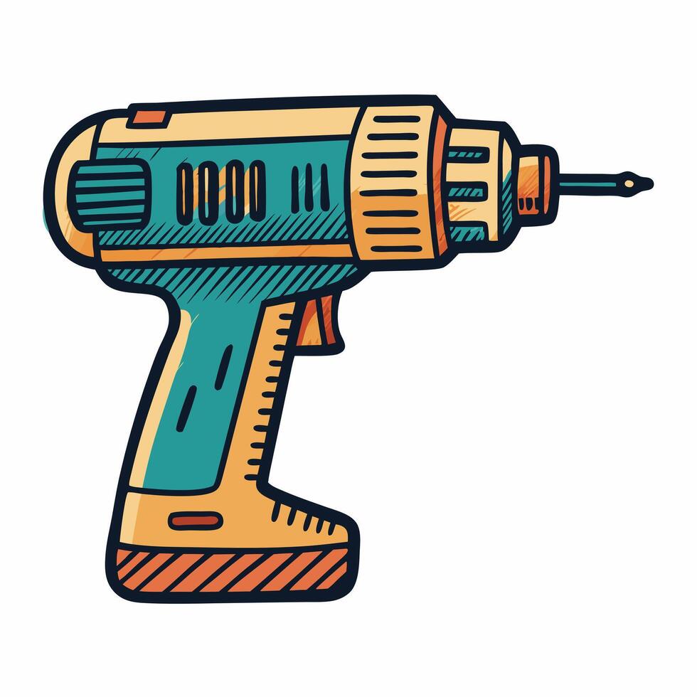 Vintage Handheld Power Drill Illustration for Construction and DIY Projects vector