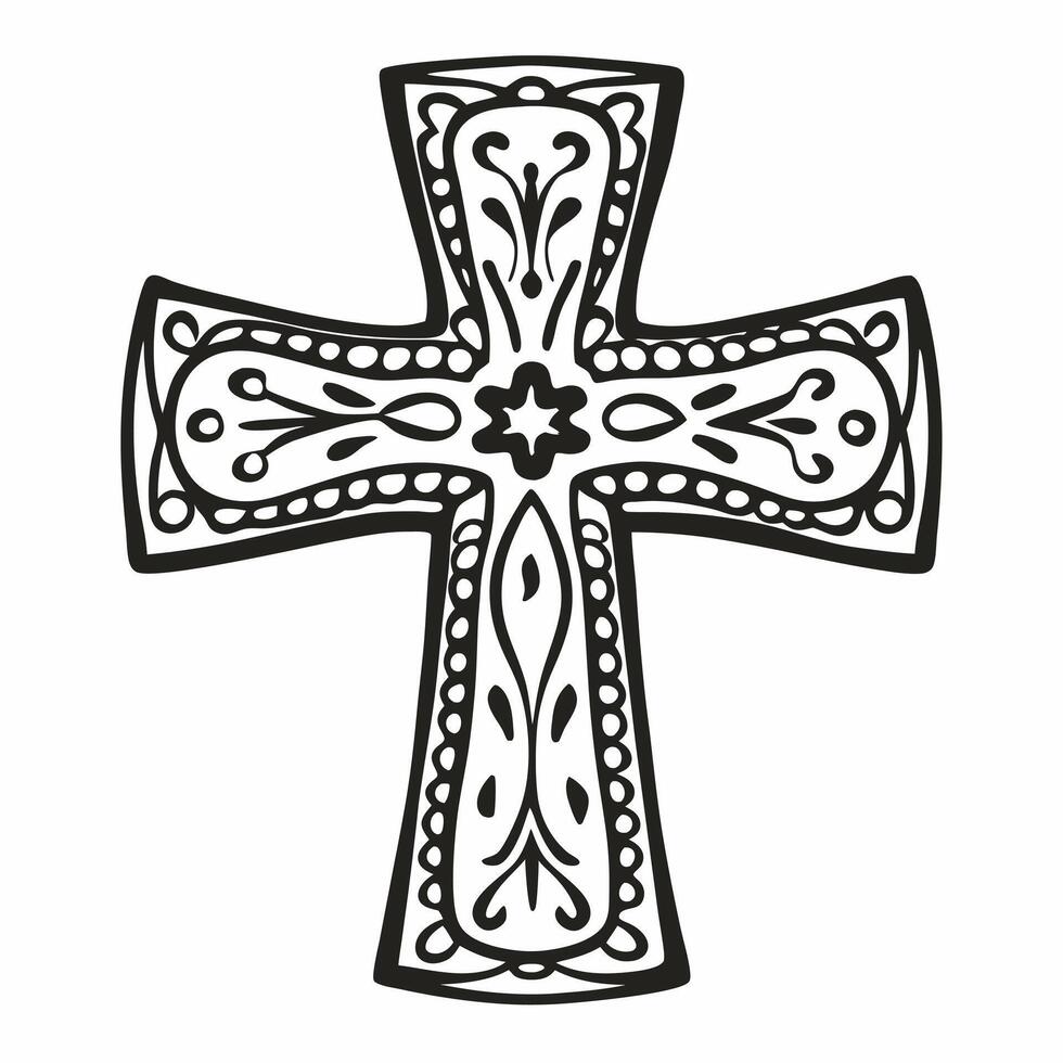 Ornate Cross Illustration with Intricate Floral s vector