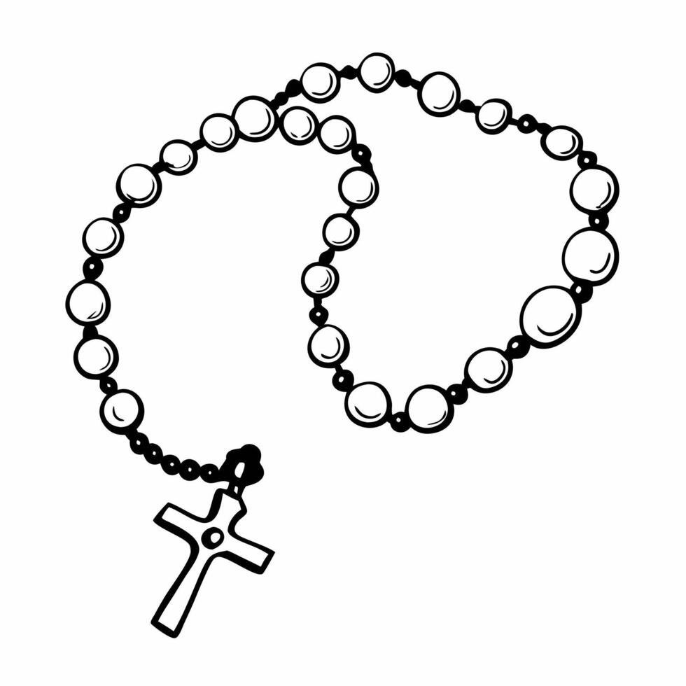 Black and White Rosary Beads with Cross Illustration vector