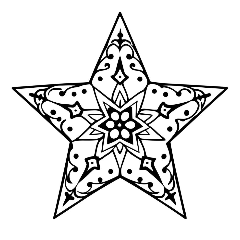 Intricate Black and White Star Mandala for Coloring and Decoration vector
