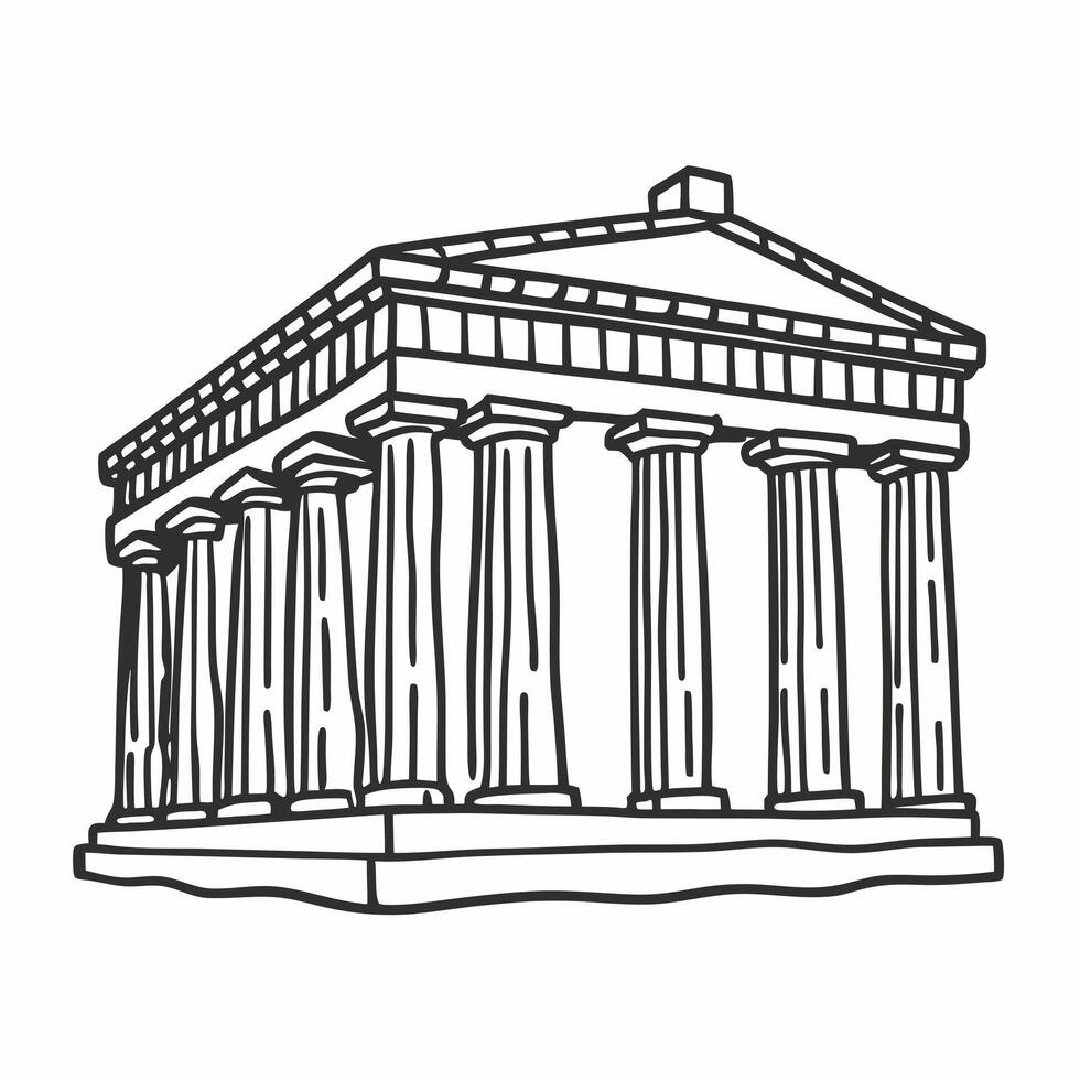 Ancient Greek Temple Line Art Classic Architecture Illustration vector