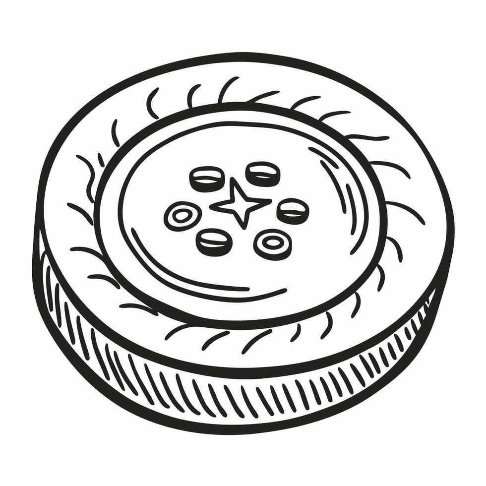 Hand Drawn Sewing Button Illustration Stitching and Crafting Essentials in Black and White vector