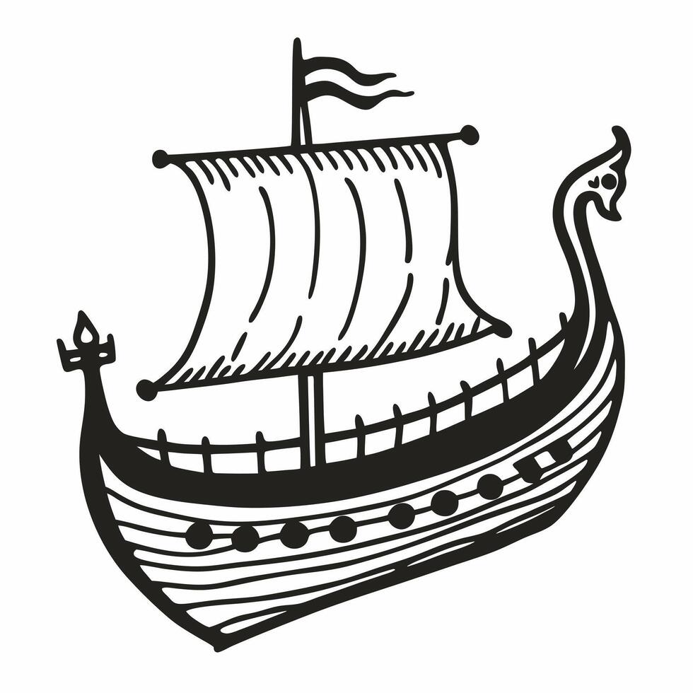 Hand Drawn Viking Ship Illustration Nautical Adventure and Ancient Maritime Design vector