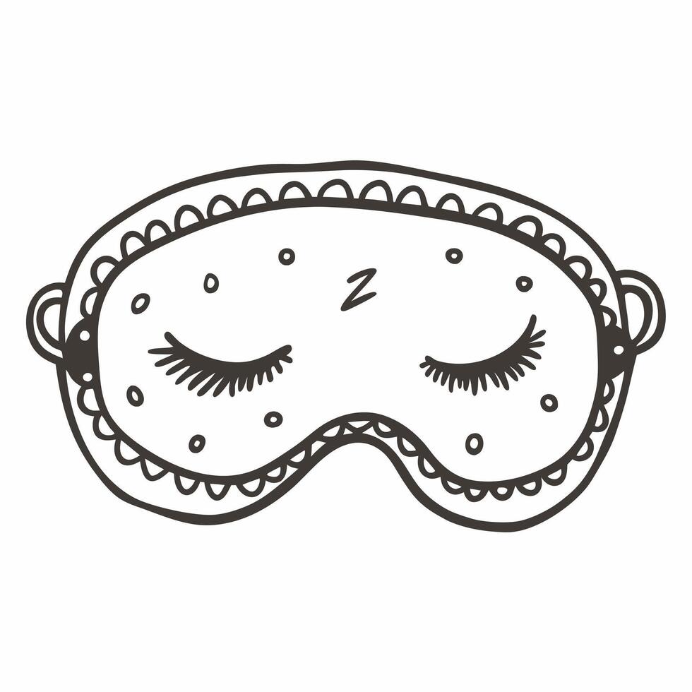 Hand Drawn Sleep Mask with Eyelashes and Zzz Symbol in Monochrome Style vector