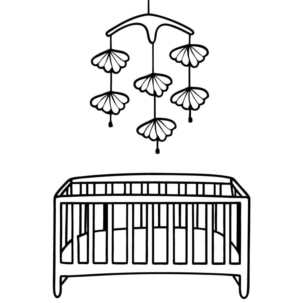 Baby crib with hanging mobile nursery essentials for infant comfort and development vector