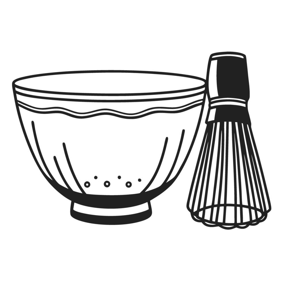 Bowl and whisk illustration kitchenware, cooking tools for baking and desserts vector
