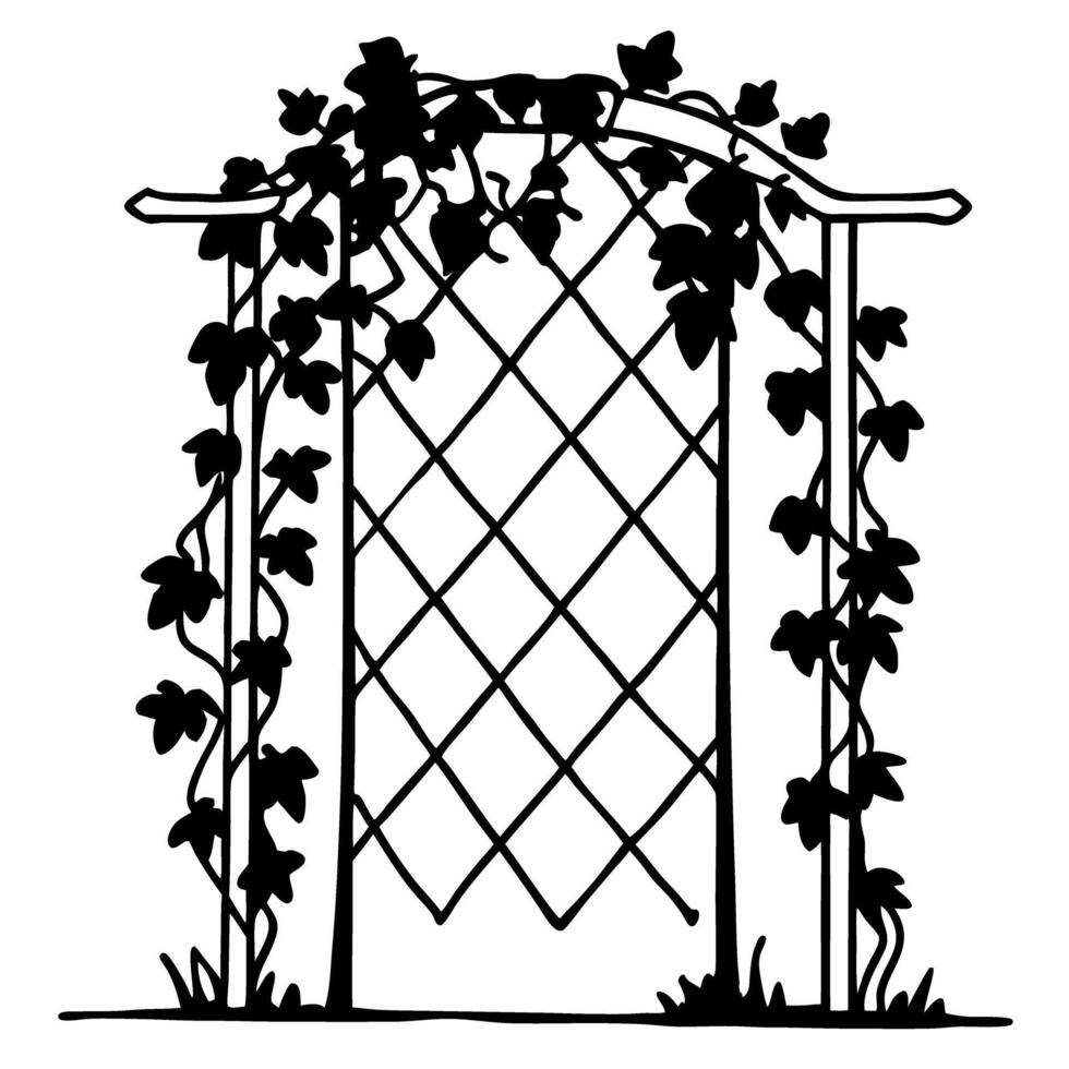 Garden archway with climbing ivy on trellis black silhouette vector