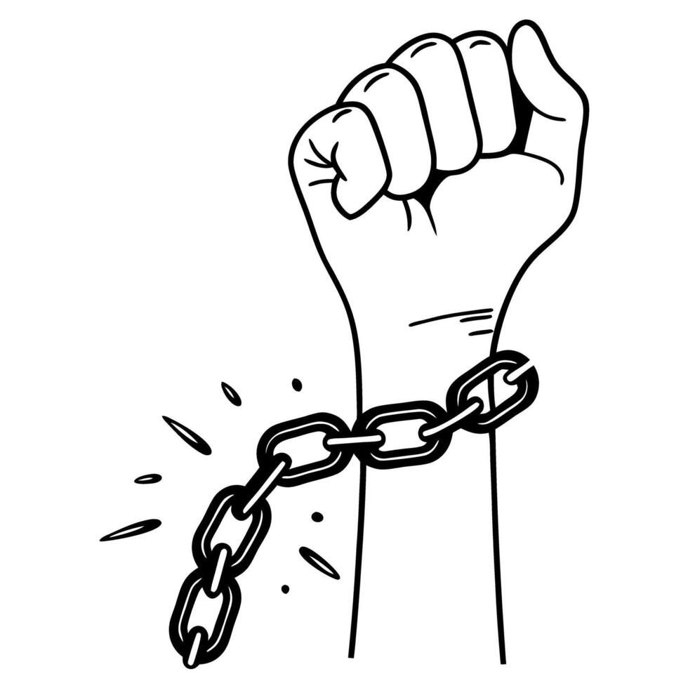 breaking free hand shattering chains, symbolizing freedom and liberation, empowerment concept vector
