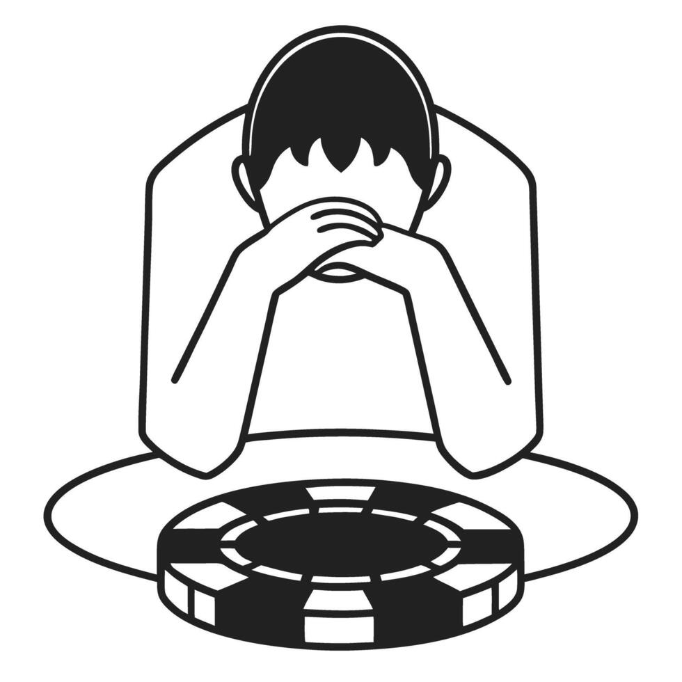 poker player in distress loss during high stakes game emotional reaction, gambling risk, strategy failure vector