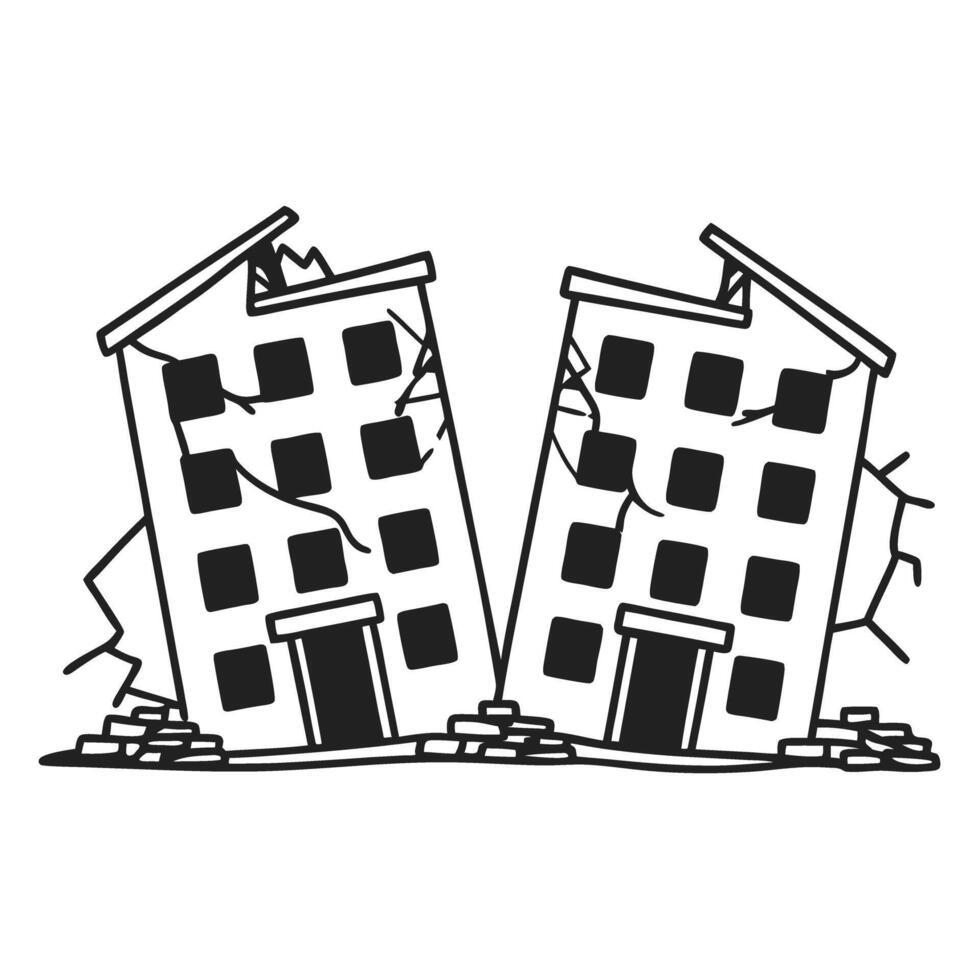 Collapsing buildings earthquake aftermath with cracked structures destruction and damage vector