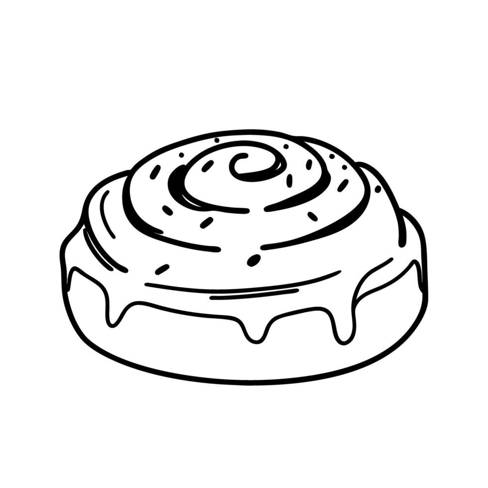 Cinnamon roll illustration with sugar icing design, pastry baked good vector