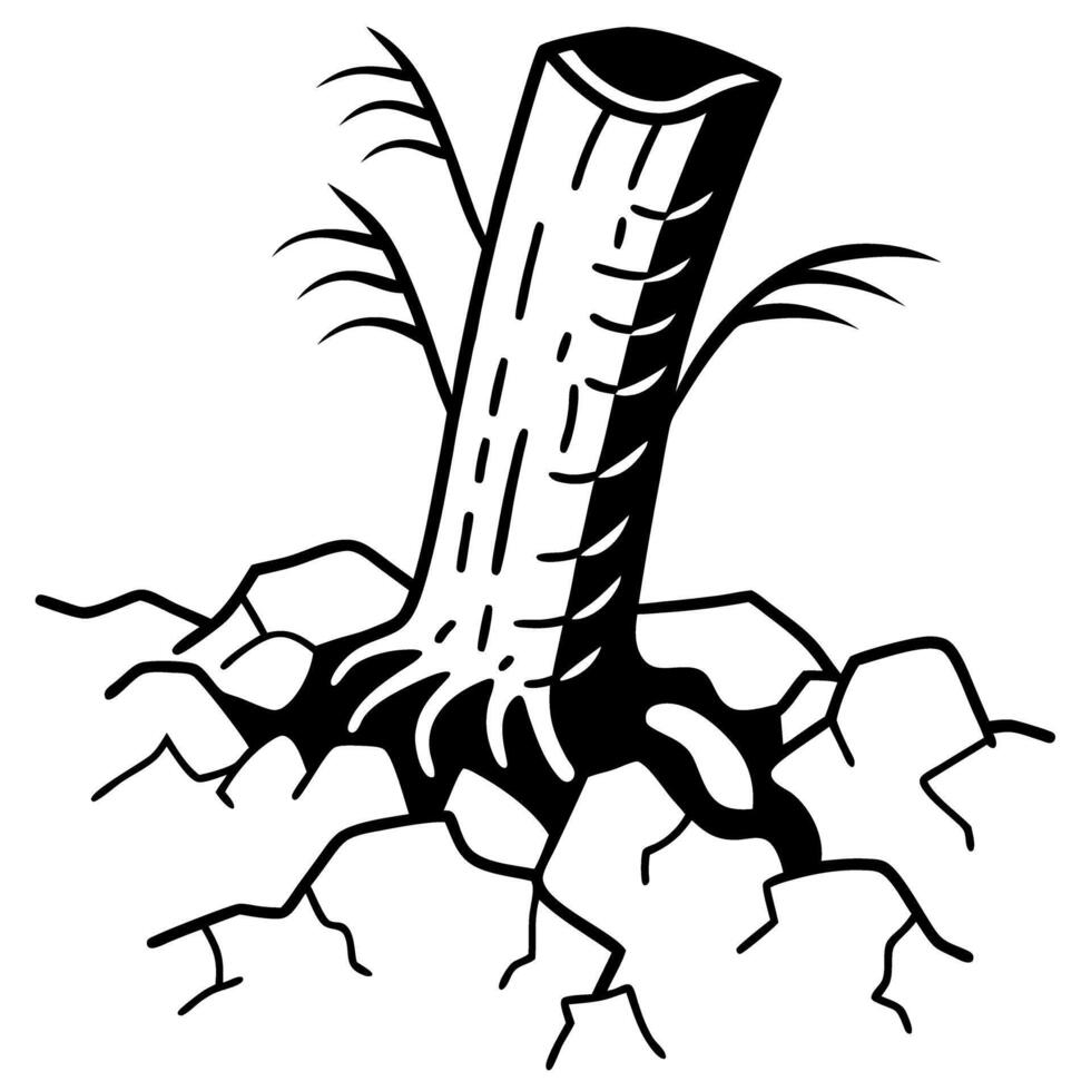 Tree stump on cracked earth nature illustration depicting deforestation effects, barren landscape vector