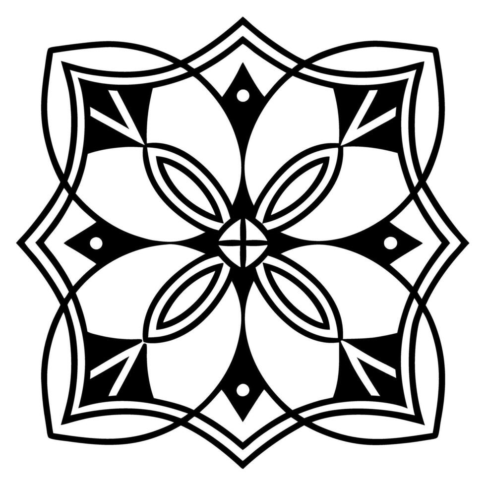 Intricate geometric mandala design in black and white, symmetrical ornamental pattern vector