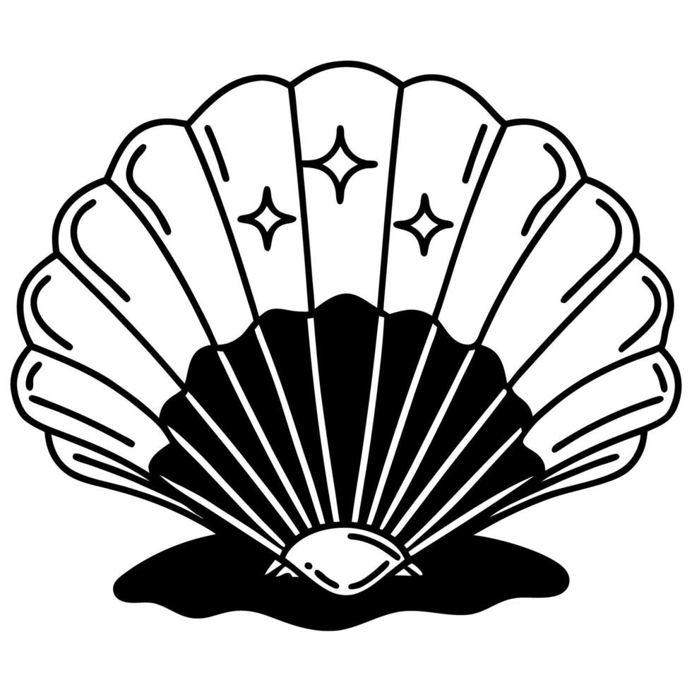 Decorative clam seashell with sparkling stars ocean treasure illustration, marine element vector