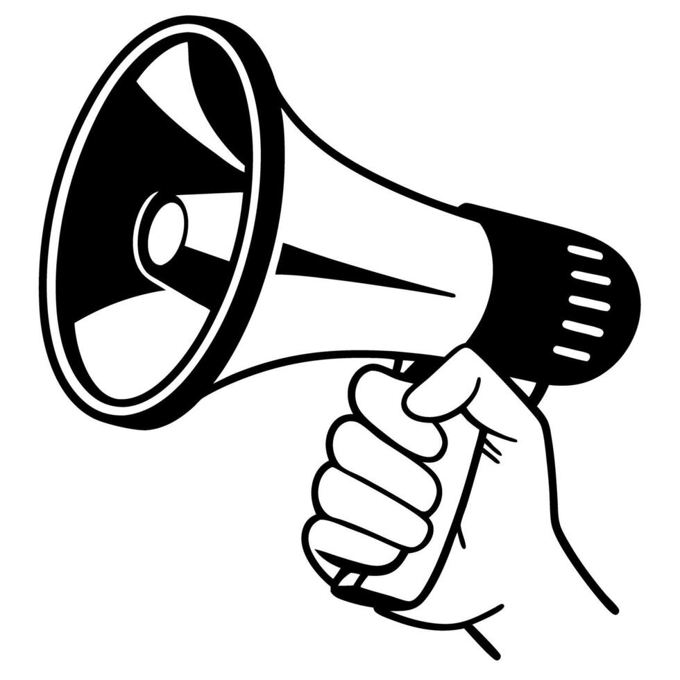 hand holding megaphone icon loudspeaker symbol for announcement and communication vector