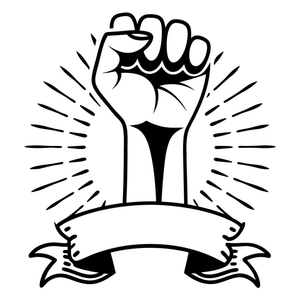 Raised fist symbolizing power and unity with banner for custom text ...