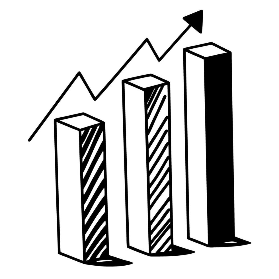 Increasing bar chart with upward arrow symbolizing growth and success vector