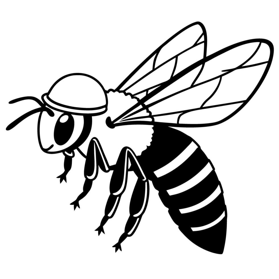 bee in helmet black and white illustration of a stylized insect with wings and stripes vector
