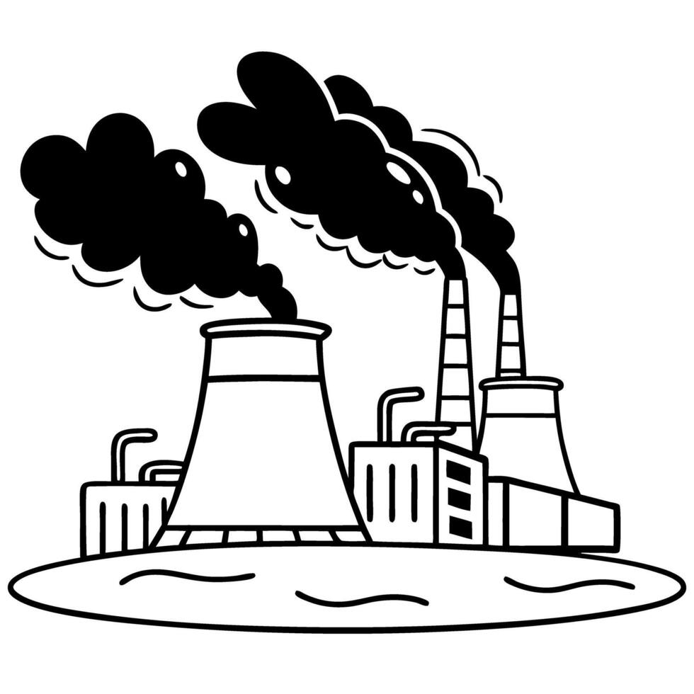 industrial plant emitting smoke, environmental pollution and air quality, factory chimneys with black clouds, climate impact vector