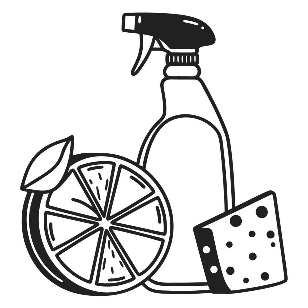 eco friendly cleaning tools citrus slice, spray bottle, and sponge for natural home cleaning vector