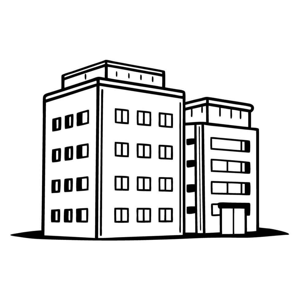 Black and white city building illustration, minimalist architectural design vector