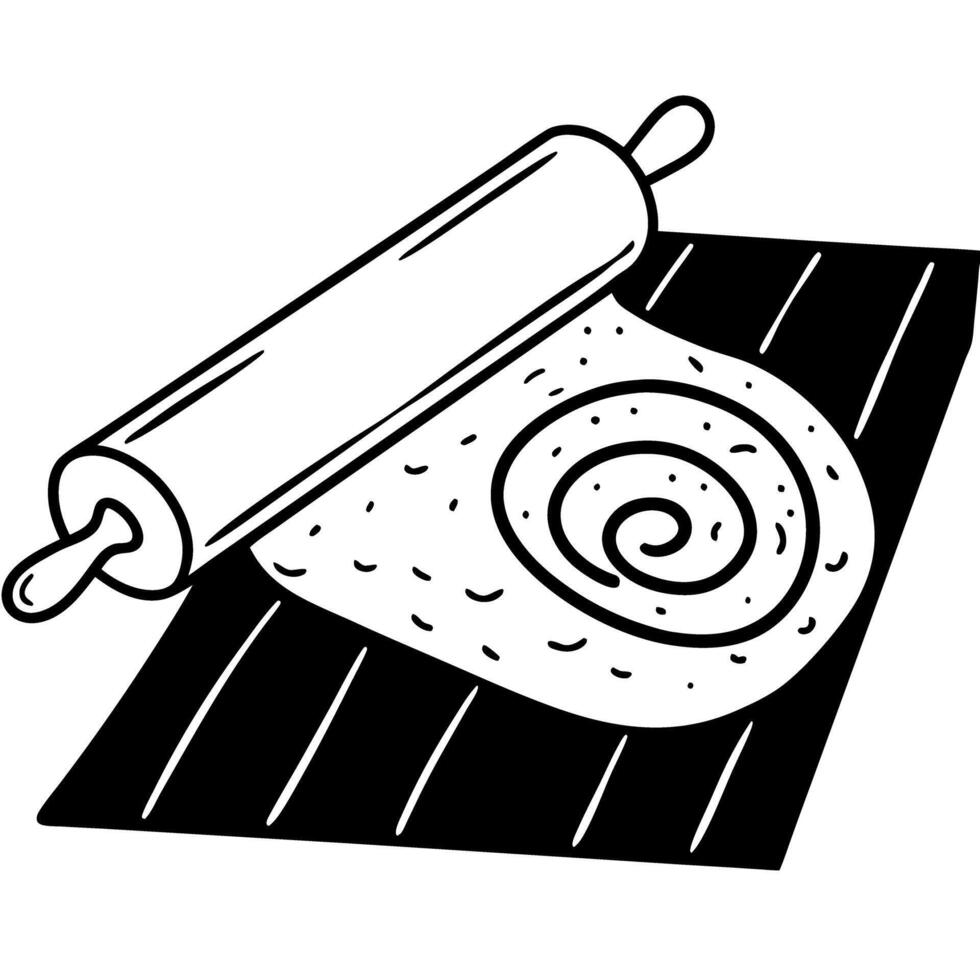 rolling pin on dough spiral baking kitchen tool, pastry preparation artisan bread or pastry creation vector