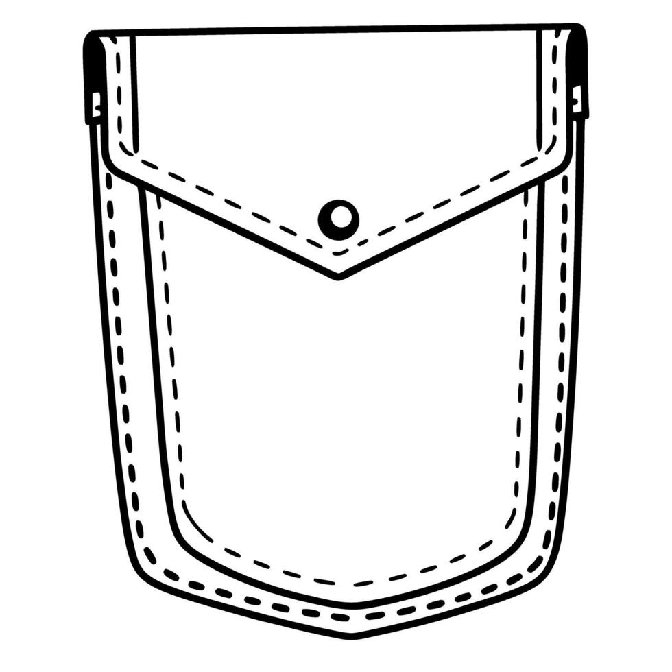 Black and white pocket design fashion sketch, simple outline illustration clothing accessory concept vector