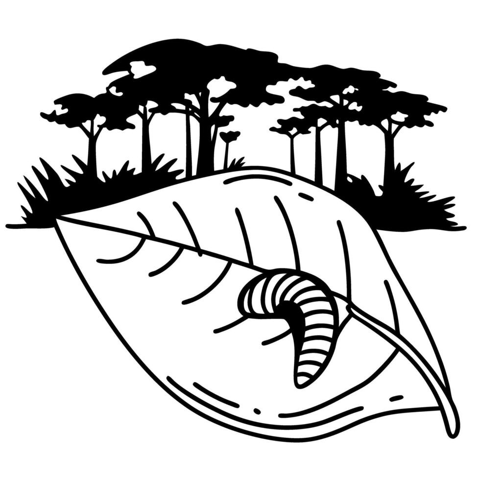 caterpillar on leaf in forest silhouette vector