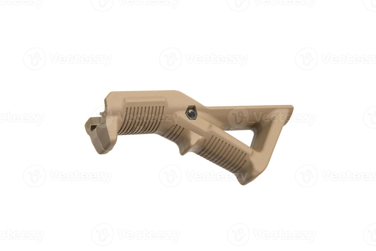 Ergonomic and durable tan foregrip with an angled design, crafted for firearms. photo