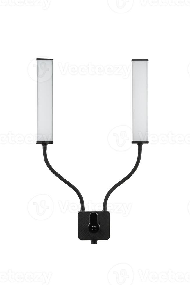 A professional dual LED light panel with adjustable arms and sleek black frame, ideal for studio photography, production, and versatile lighting setups, isolated on a white back photo