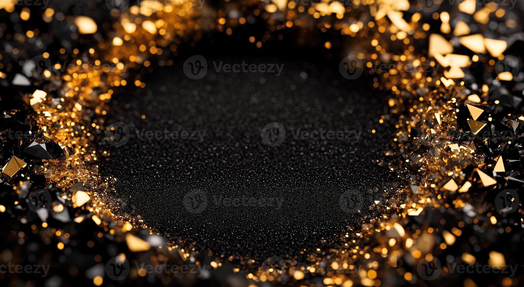 A captivating close-up of black and gold glittering particles, exuding luxury, elegance, and vibrance, ideal for artistic backgrounds. photo