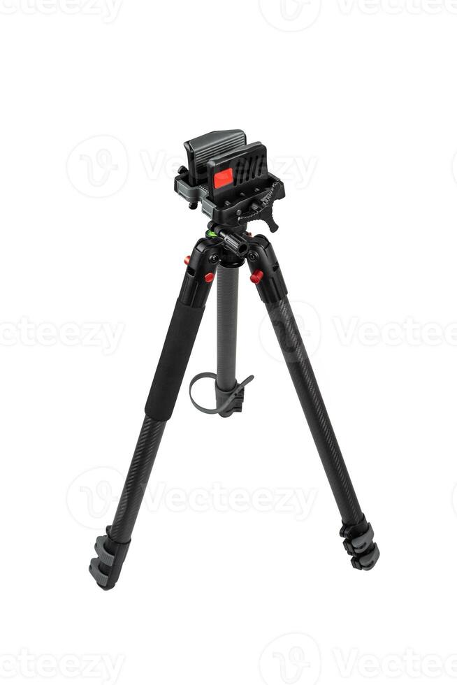 Carbon fiber tripod with adjustable clamps, offering durability and a lightweight design. photo