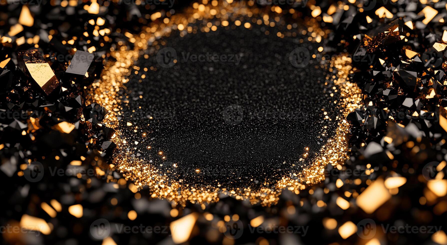 A mesmerizing macro shot of shimmering black and gold particles, radiating sophistication, luxury, and dynamic energy. photo