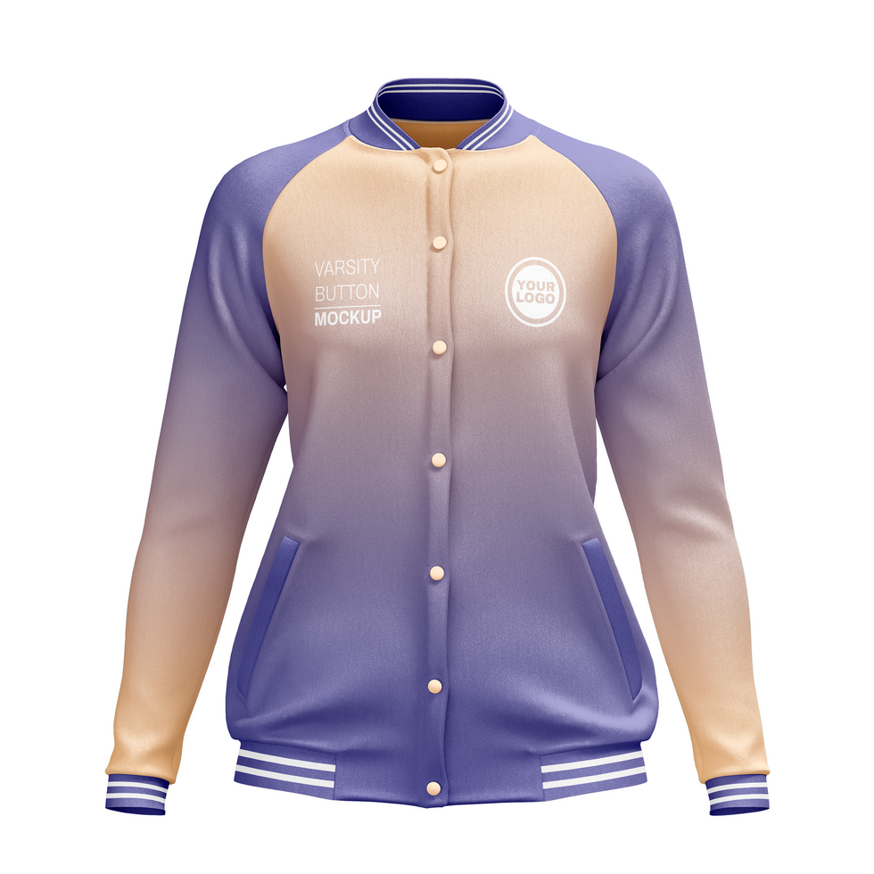 Womens raglan varsity jacket with zipper mockup front view psd