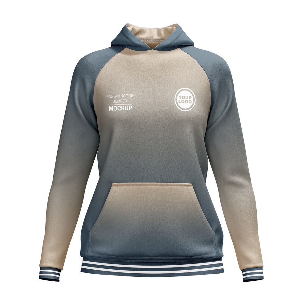 Womens raglan hoodie jumper jacket mockup front view psd