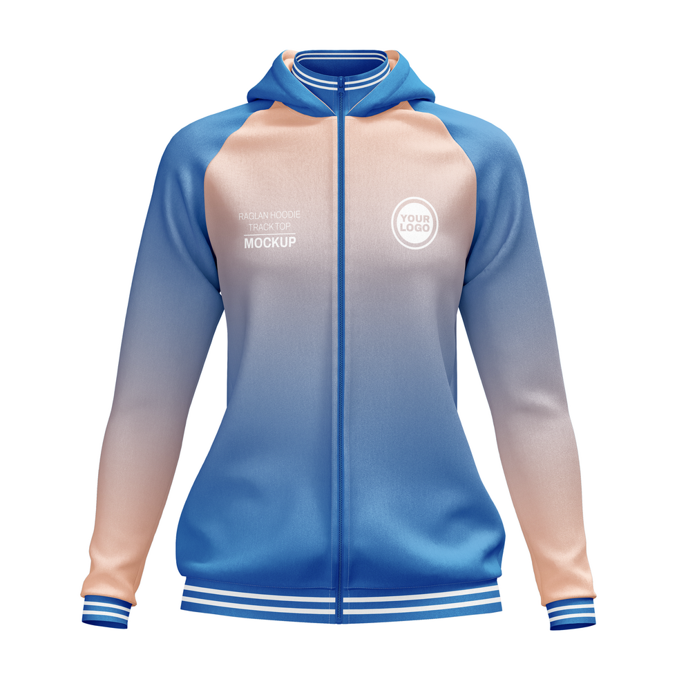Womens raglan hoodie track top jacket with turtleneck collar mockup front view psd
