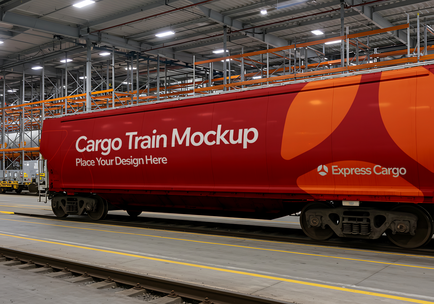 Train cargo delivery mockup branding tool psd