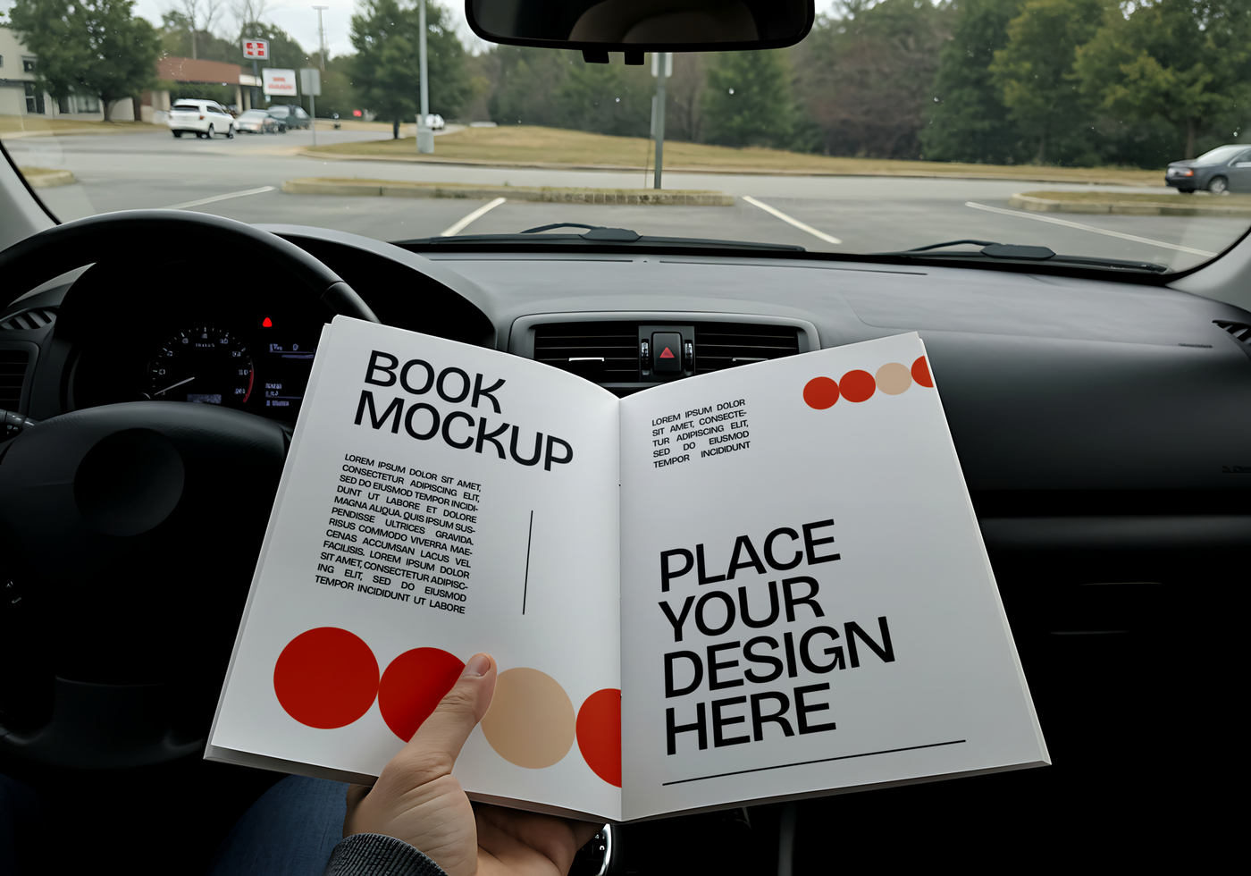 open book mockup with scene at the car psd