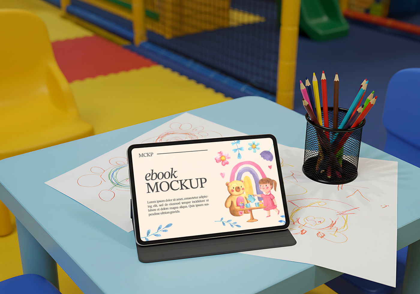 tablet mockup for ebook playground background psd