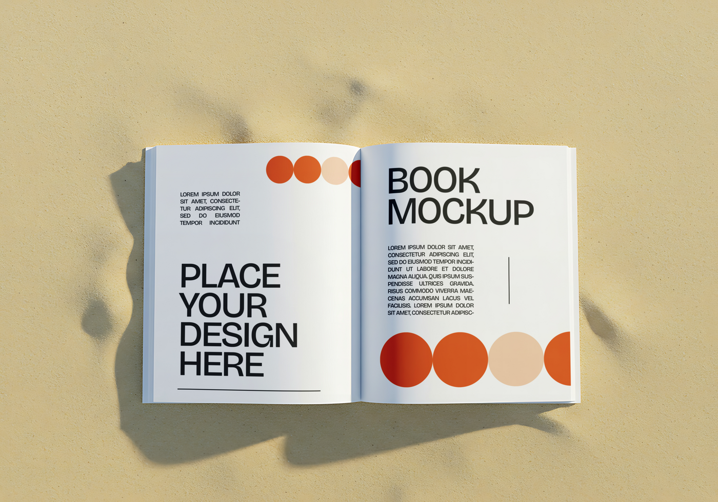open book mockup with scene at the beach psd