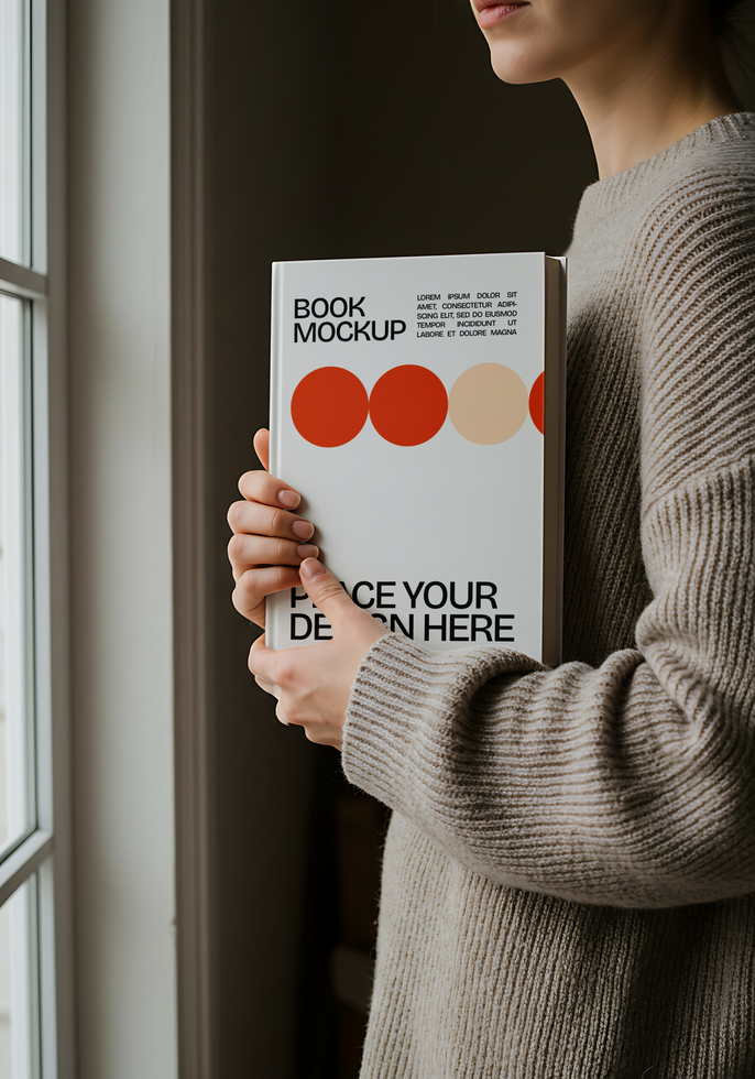 holding book mockup with scene psd