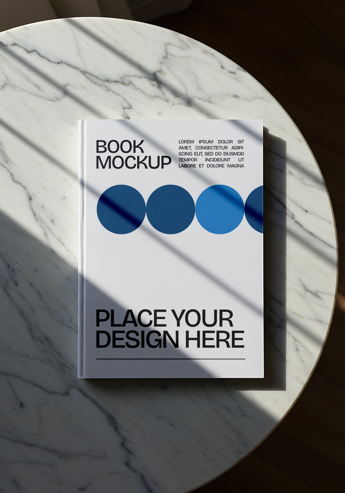 book mockup with scene on marble table psd
