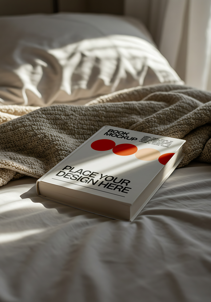 book mockup with scene on the bed psd