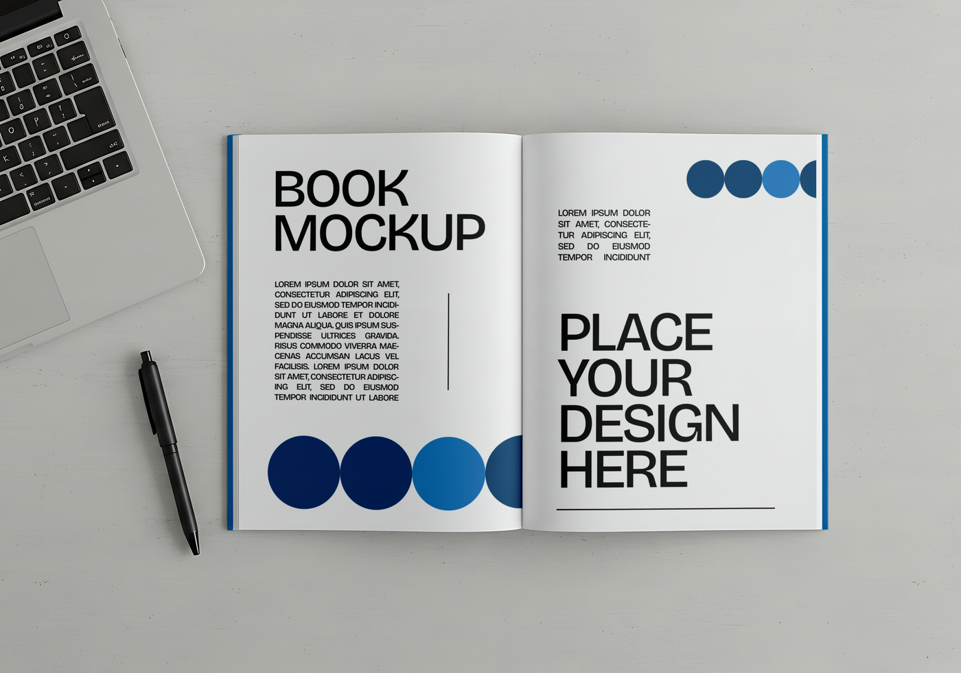 open book mockup with scene on desk psd