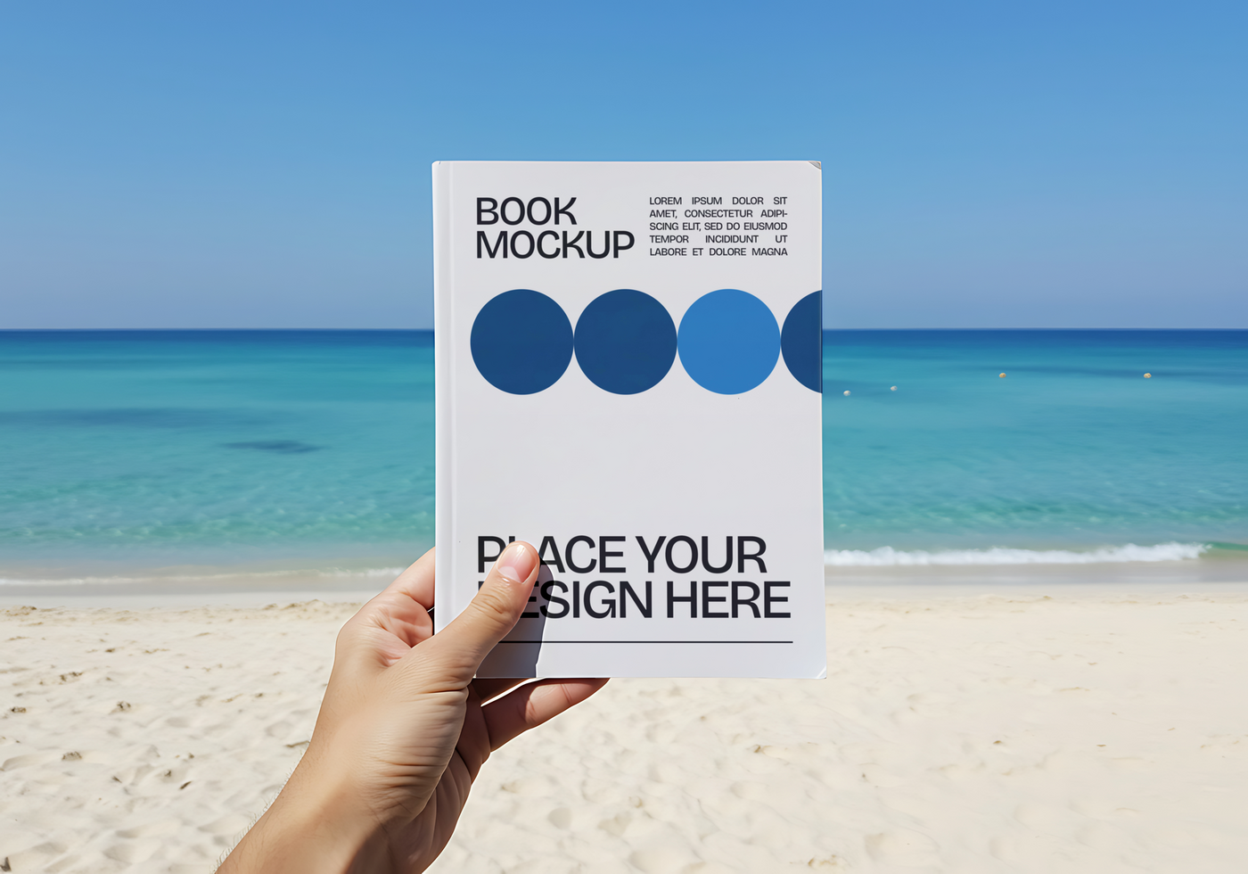 book mockup with scene at the beach psd