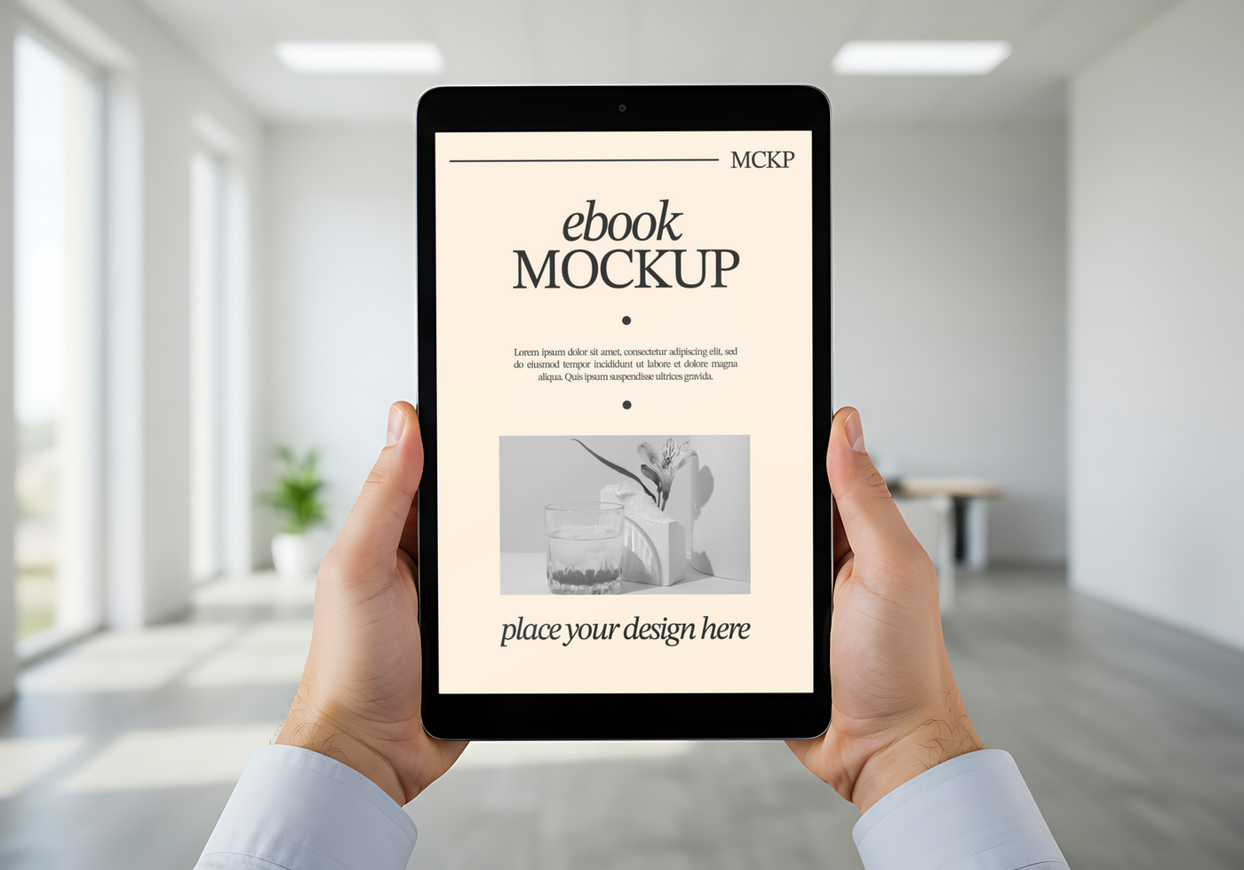 tablet mockup for ebook with office background psd