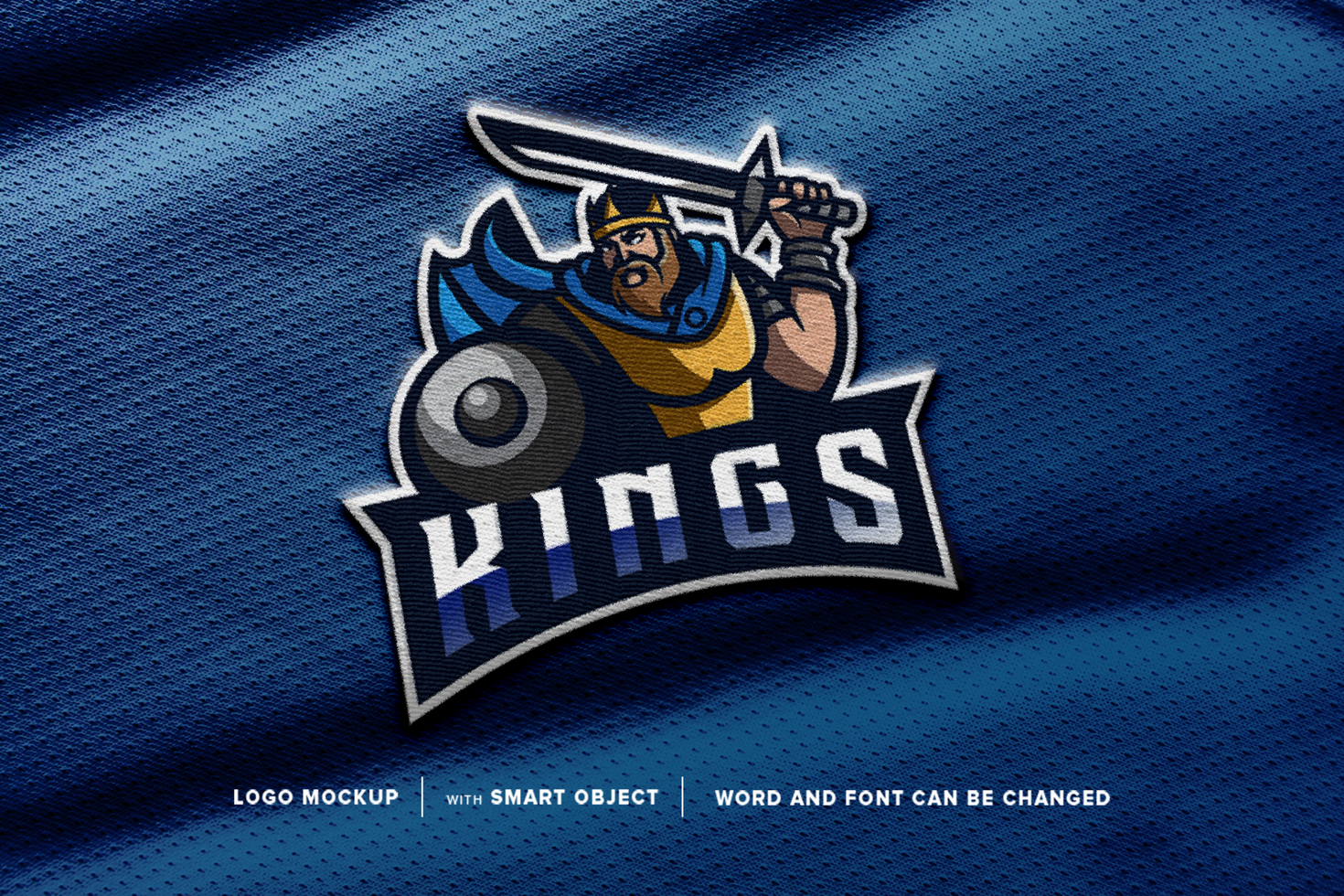 Mockup The king is fighting using a sword and shield patch logo, perfect for esport team logo, etc. psd